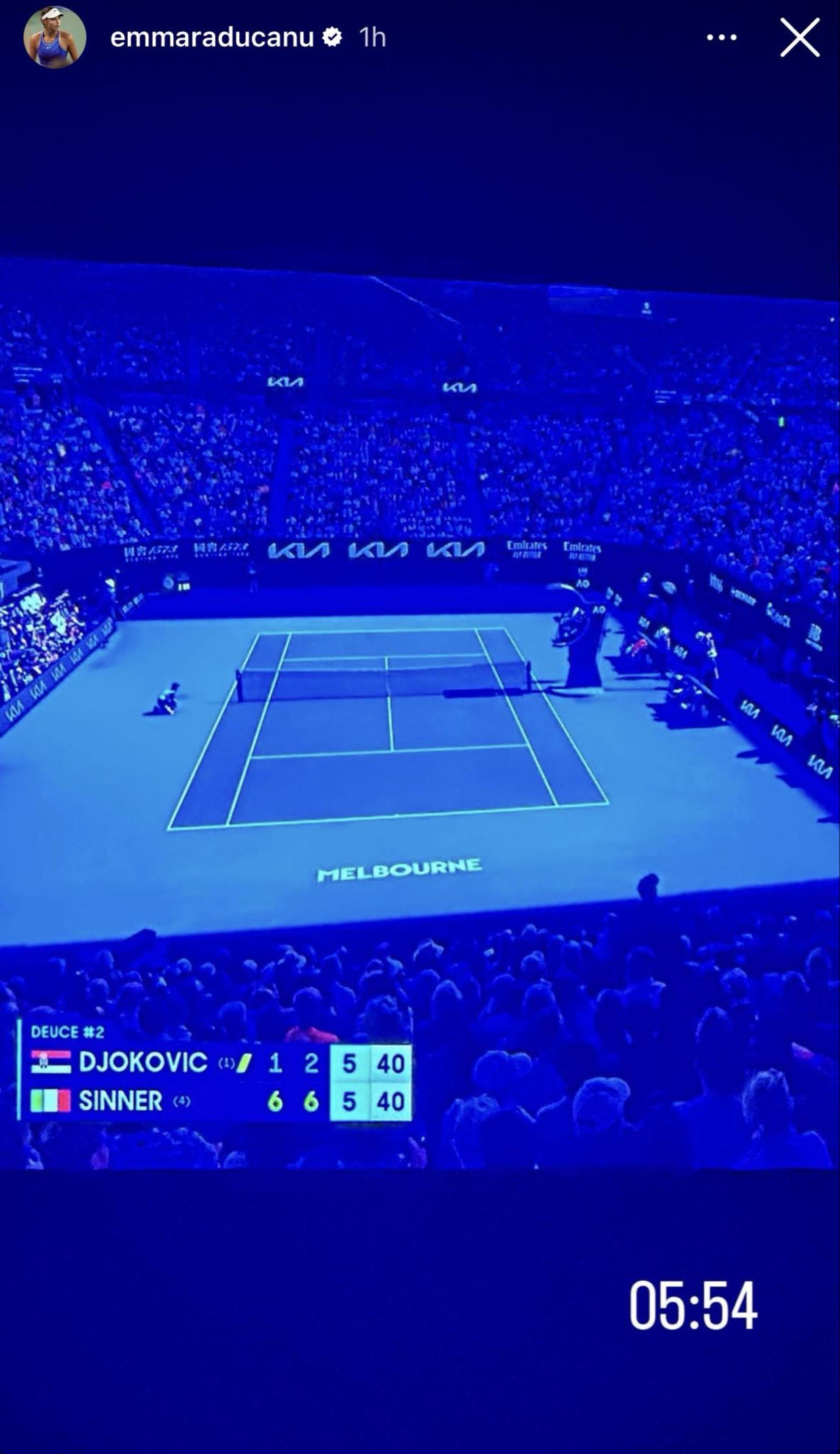 Emma Raducanu watching Novak Djokovic - Jannik Sinner match