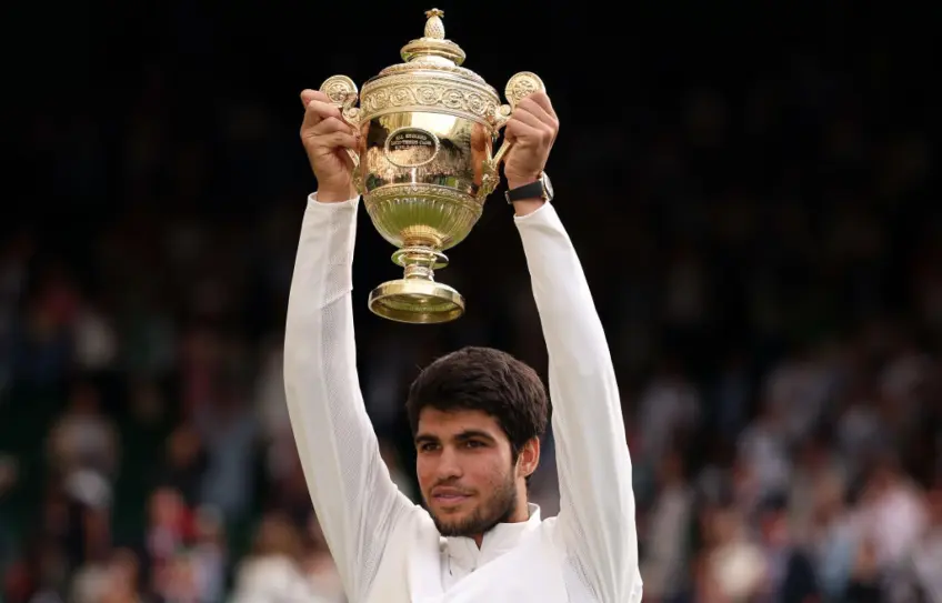 A Champion's View: Carlos Alcaraz's Wimbledon Trophy Graces His Living Room