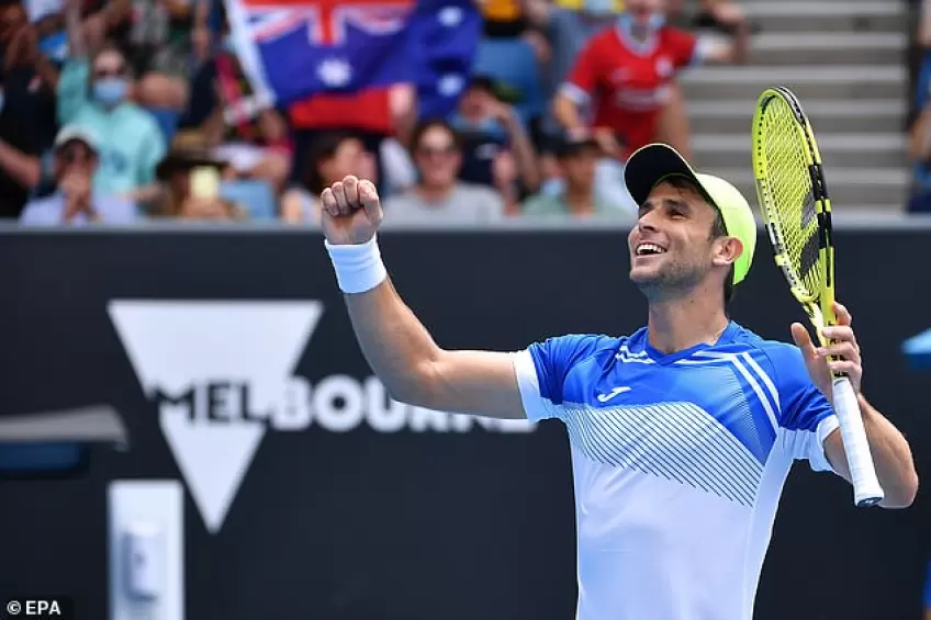 Aleksandar Vukic reacts to clinching his first Grand Slam win at age of 25