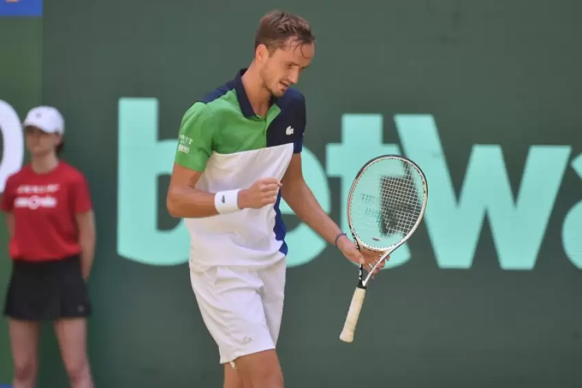 Daniil Medvedev reacts to finally getting his first win over Roberto Bautista Agut 