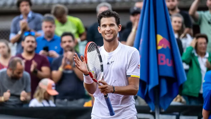 Dominic Thiem reacts to beating Roberto Bautista Agut for Bastad quarterfinal