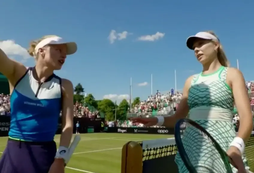 Katie Boulter responds to Harriet Dart in tense moment at the net 
