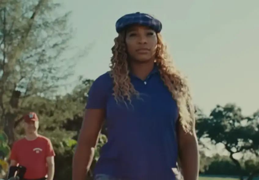 Serena Williams plays golf with Brian Cox in a SuperBowl LVII commercial