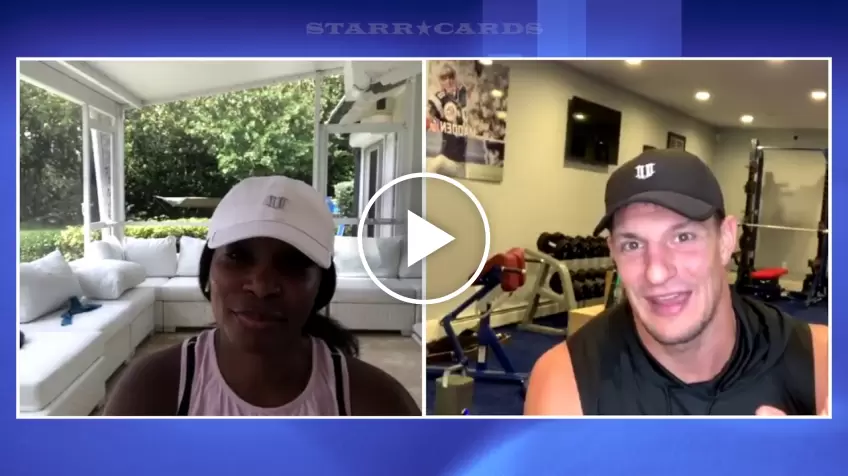 Venus Williams and American Football Star Rob Gronkowski work out with their Trophies